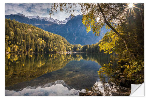 Muursticker Autumn morning at Lake Piburger See in Ötztal, Austria