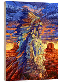 Wood print Geronimo native art portrait