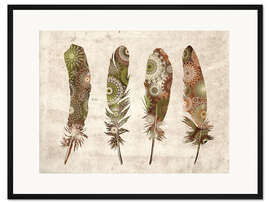 Gerahmter Kunstdruck Federn Mandala Vintage