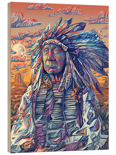 Wood print Red cloud native art portrait