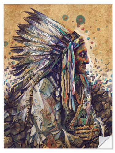 Sisustustarra Sitting bull native art portrait 2