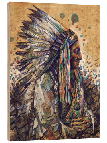 Wood print Sitting bull native art portrait 2