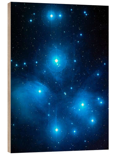 Hout print M45 Pleiades star cluster