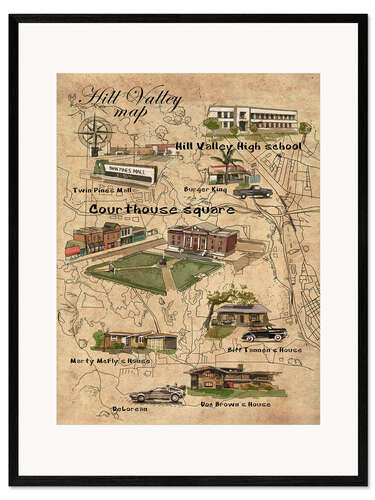 Inramat konsttryck Hill Valley movie map