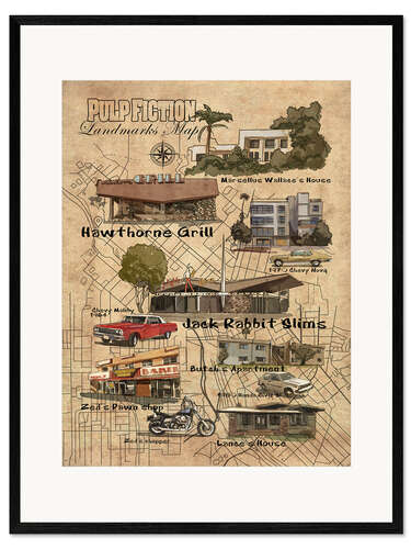 Inramat konsttryck Pulp Fiction movie map