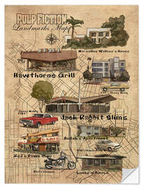 Selvklebende plakat Pulp Fiction movie map