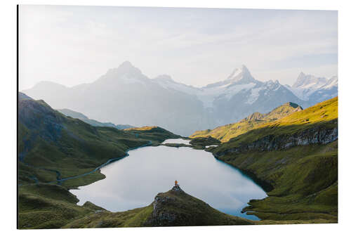 Aluminiumtavla Mountain bikers at Bachalpsee, Switzerland