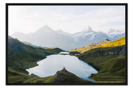 Gerahmter Kunstdruck Mountainbiker am Bachalpsee, Schweiz