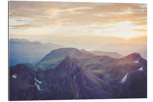 Quadro em plexi-alumínio Picos de Reeti, Simelihorn, Faulhorn e Lago Thun, Suíça