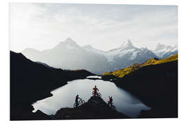 Foam board print Mountain bikers at Bachalpsee lake, Bernese Oberland, Switzerland