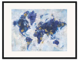 Gerahmter Kunstdruck Indigo Weltkarte