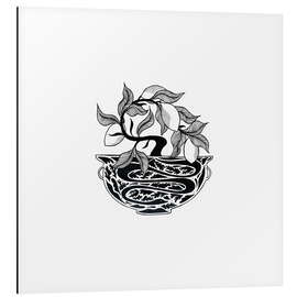 Aluminium print Asclepius - Black and white bonsai vase