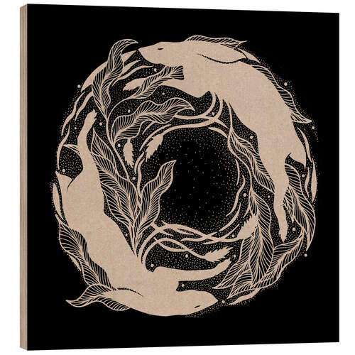 Tableau en bois Alioth - Lapins circulaires noir et blanc