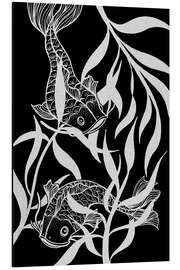 Tableau en aluminium Dyad - Poisson japonais noir et blanc