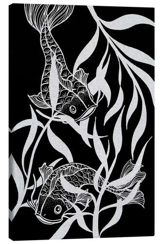 Canvas print Dyad - Black and white Japanese fish