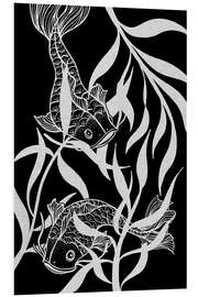 Foam board print Dyad - Black and white Japanese fish