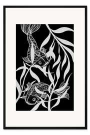 Gerahmter Kunstdruck Dyade - schwarz-weißer japanischer Fisch