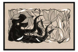 Gerahmter Kunstdruck Unterschlupf - maritimer und botanischer Oktopus