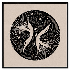 Gerahmter Kunstdruck Gegensätze - Japanische Kraniche im Kreis