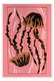 Wall print  Antipode - Pink and bronze jellyfish - Chromakane