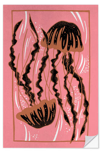 Vinilo para la pared Antípoda - Medusa rosa y bronce