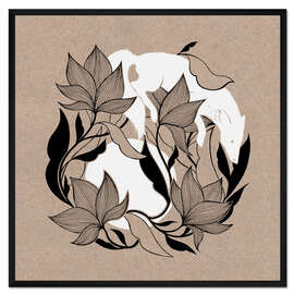 Gerahmter Kunstdruck Licht des Inari - Springender Fuchs und Mond