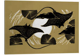 Gallery print Moon Rays Chroma - Gold and black manta rays and moon