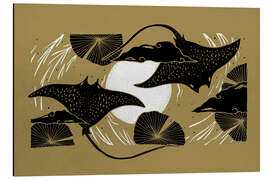 Magnettafel Mondstrahlen im Chroma - Schwarz-goldene Mantas und Mond