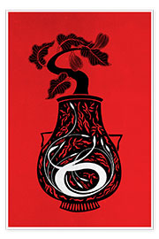 Poster Hathor Red - Vase and fig tree