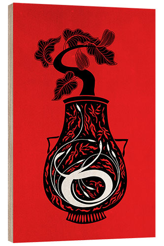 Wood print Hathor Red - Vase and fig tree