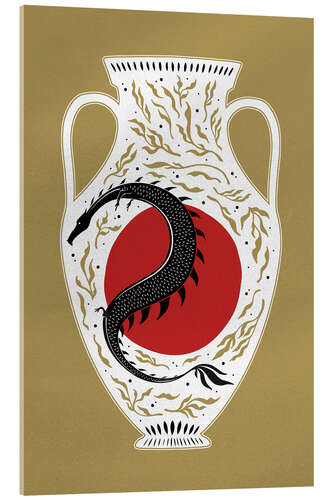 Tableau en verre acrylique Photia - Vase dragon japonais et lune rouge