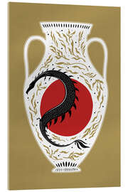 Acrylic print Photia - Japanese dragon and red moon vase