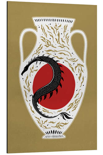 Aluminium print Photia - Japanese dragon and red moon vase