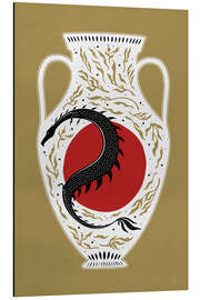 Print på aluminium Photia - Japanese dragon and red moon vase