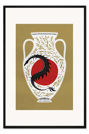 Gerahmter Kunstdruck Photia - Japanischer Drache und rote Mondvase