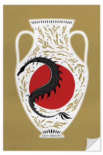 Wandsticker Photia - Japanischer Drache und rote Mondvase