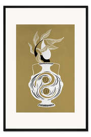 Gerahmter Kunstdruck Zahar - Weiß-goldene Birne und Vase