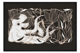 Gerahmter Kunstdruck Shelter - Schwarz-weißer botanischer Oktopus