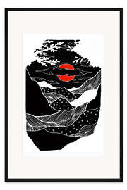 Gerahmter Kunstdruck Kletterparadies - Schwarz-weiße Berglandschaft Landschaft