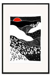 Gerahmter Kunstdruck Korallental - Schwarz-weiße abstrakte Seelandschaft