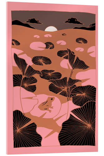 Obraz na szkle akrylowym Solitude - Pink and bronze lotus pond frog