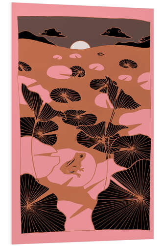 PVC print Solitude - Pink and bronze lotus pond frog