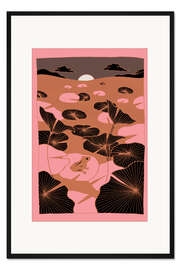 Gerahmter Kunstdruck Alleinsein - Rosa-bronzefarbener Lotusteich-Frosch