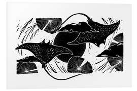 Foam board print Moon Rays - Black and white manta rays