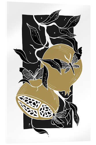 Akryylilasitaulu Nether - Black and gold botanical pomegranates