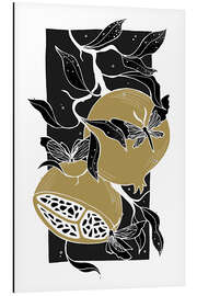 Magnettafel Nether - Schwarz-goldene botanische Granatäpfel