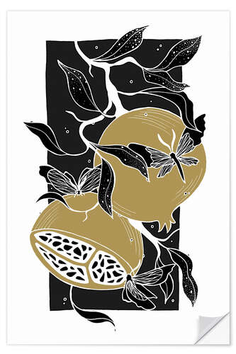 Naklejka na ścianę Nether - Black and gold botanical pomegranates