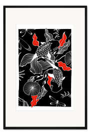 Gerahmter Kunstdruck Traumsee - Schwarz-weißer Fischteich