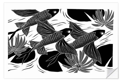 Selvklebende plakat Flash - Black and white flying fish