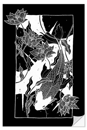 Selvklebende plakat Flow - Japanese koi carp fish